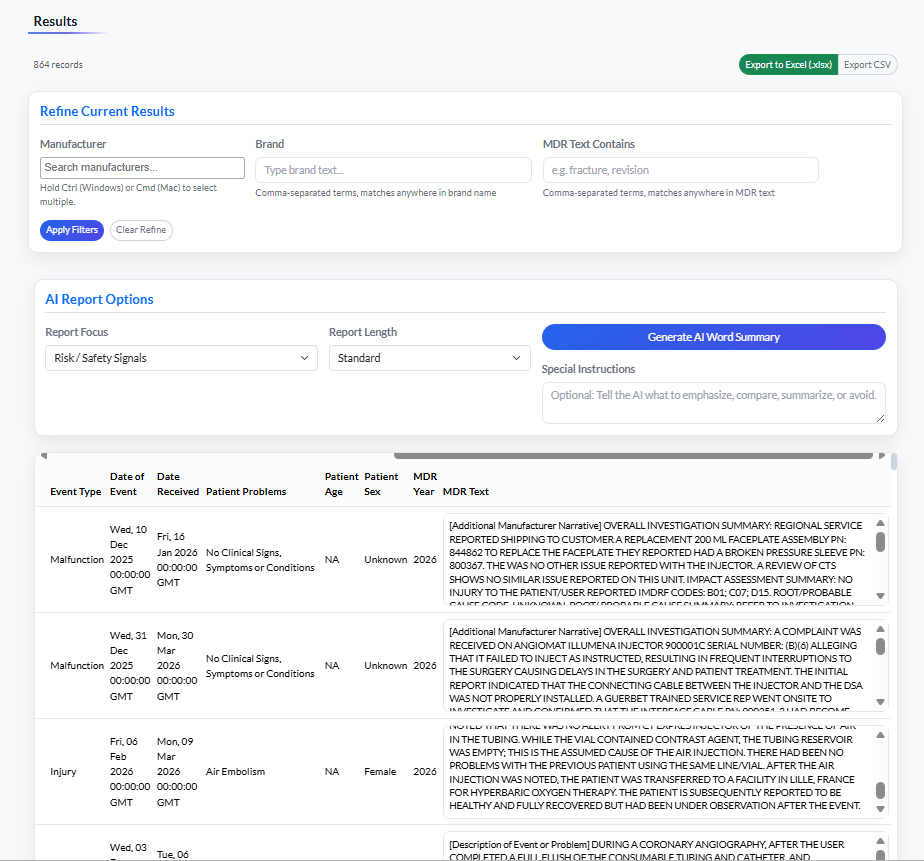 Screenshot of the MAUDE dashboard